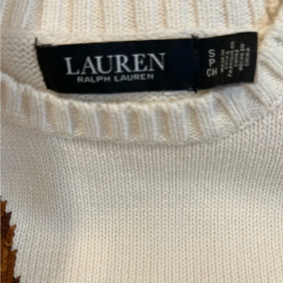 Lauren Ralph Lauren Dog Knit Sweater Women’s Petite Small PS Cream Intarsia - Picture 6 of 6